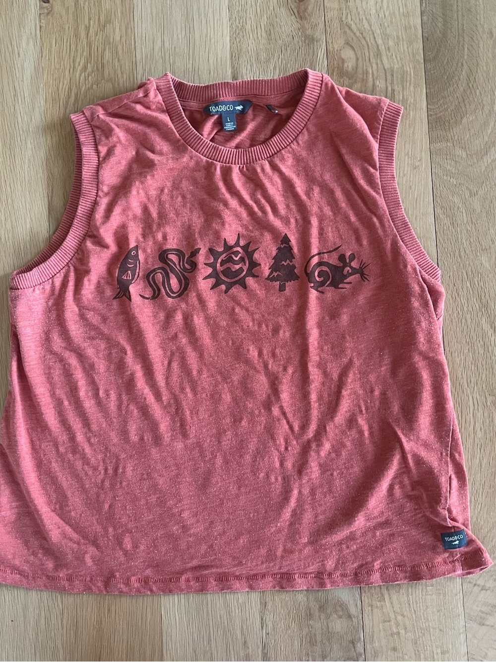 TOAD & CO organic Graphic Coral Sleeveless Tank. Size L